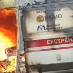 Автомобіль «швидкої допомоги» після прямого влучання дрона (фото ОВА)